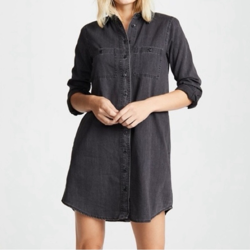 Madewell Washed Black Denim Long Sleeve Button up dress